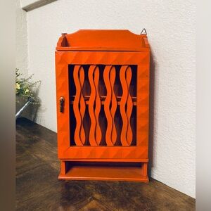 Vintage MCM Handmade Wooden Burnt Orange Spice Rack Cabinet Shelf Cottagecore